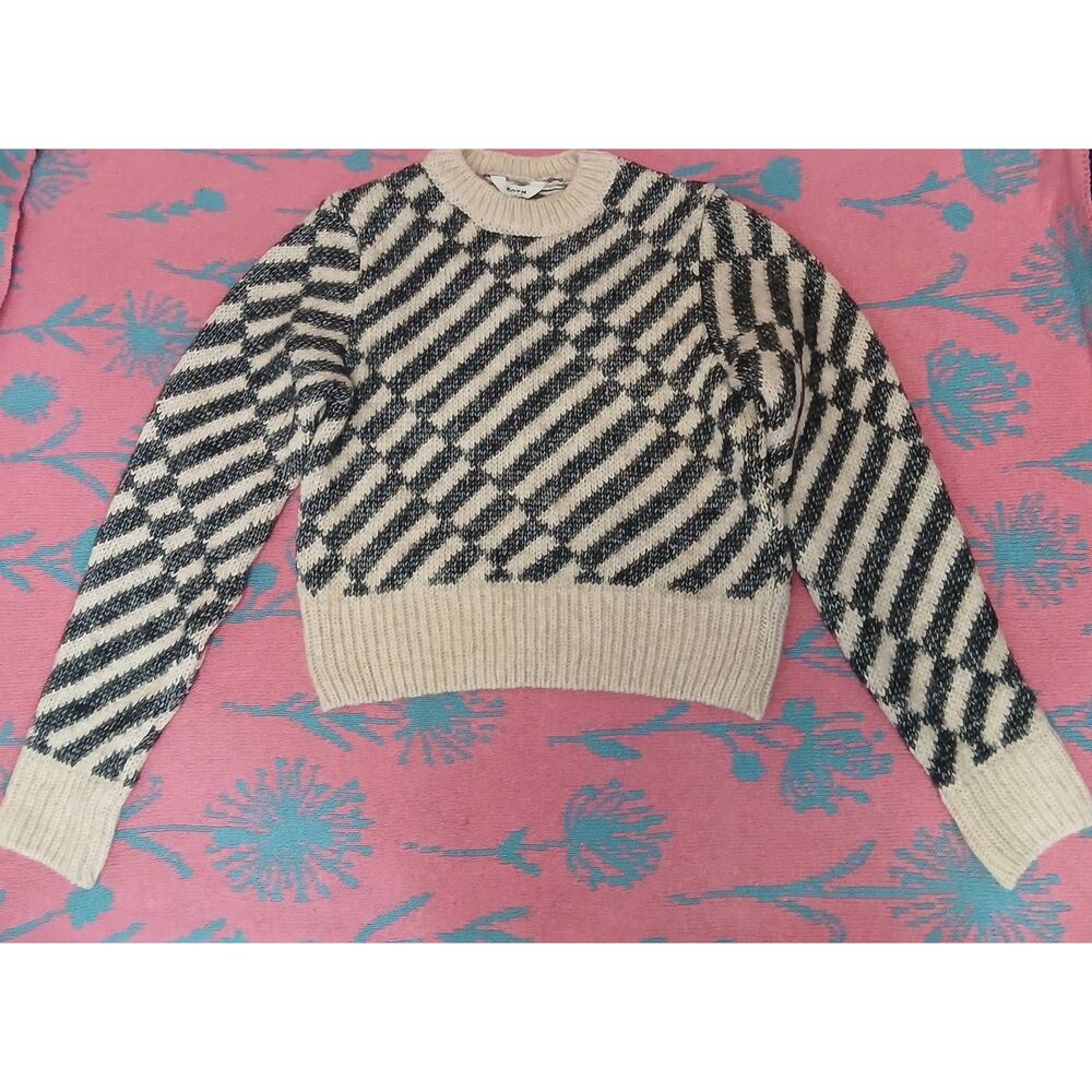 Kotn womens small boxy sweater cropped organic cotton alpaca tan black chunky